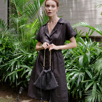 ARYA Safari Robe midi en lin, en noir
