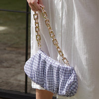 Awan Linen Ruffle Clutch bag in Navy Blue