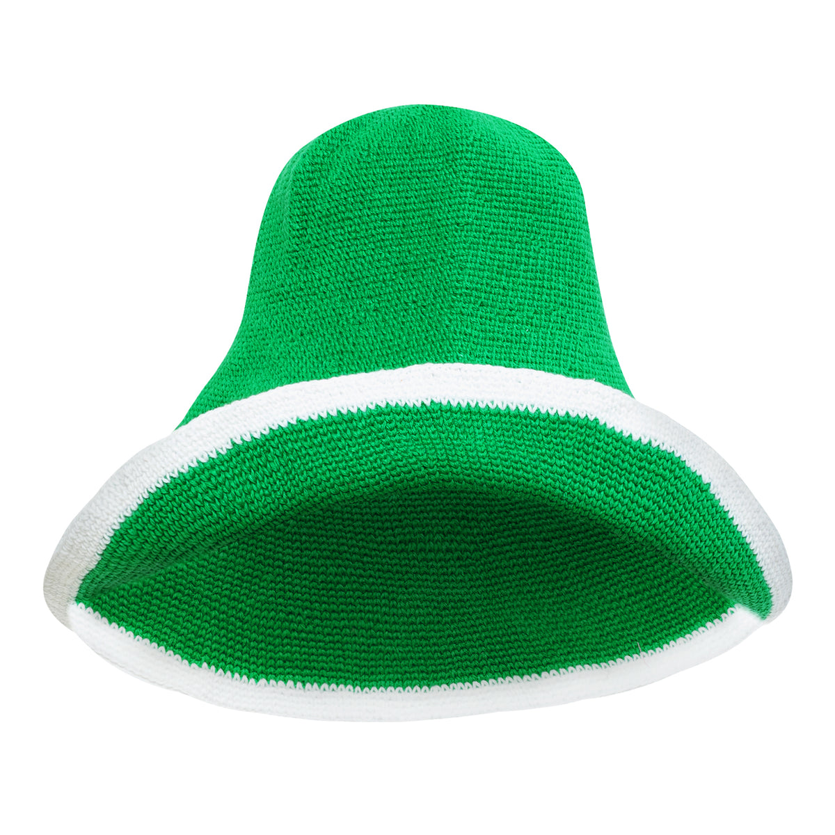 Bloom Line Crochet hat in Kelly Green. Soft and shapeable crochet hat inspired by the classic Calla Lily flower shape. Meticulously made by artisans in the villages of Bali. Its light and semi-floppy construction make it the perfect hat for picnics at the beach or poolside any season of the year.