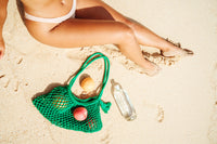 Green Macrame Mesh Beach, Tennis, and Pool Bag with shoulder strap