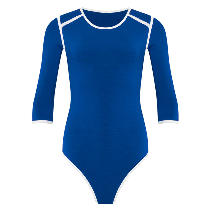 The Girl 3/4 Sleeve Second Skin Active Bodysuit In Sea Blue | Lenzing™ Viscose Stretch Fit