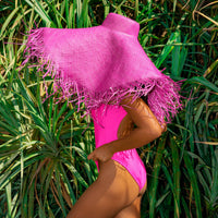 Maillot de bain une pièce recyclé à dos ouvert JUPITER en rose vif