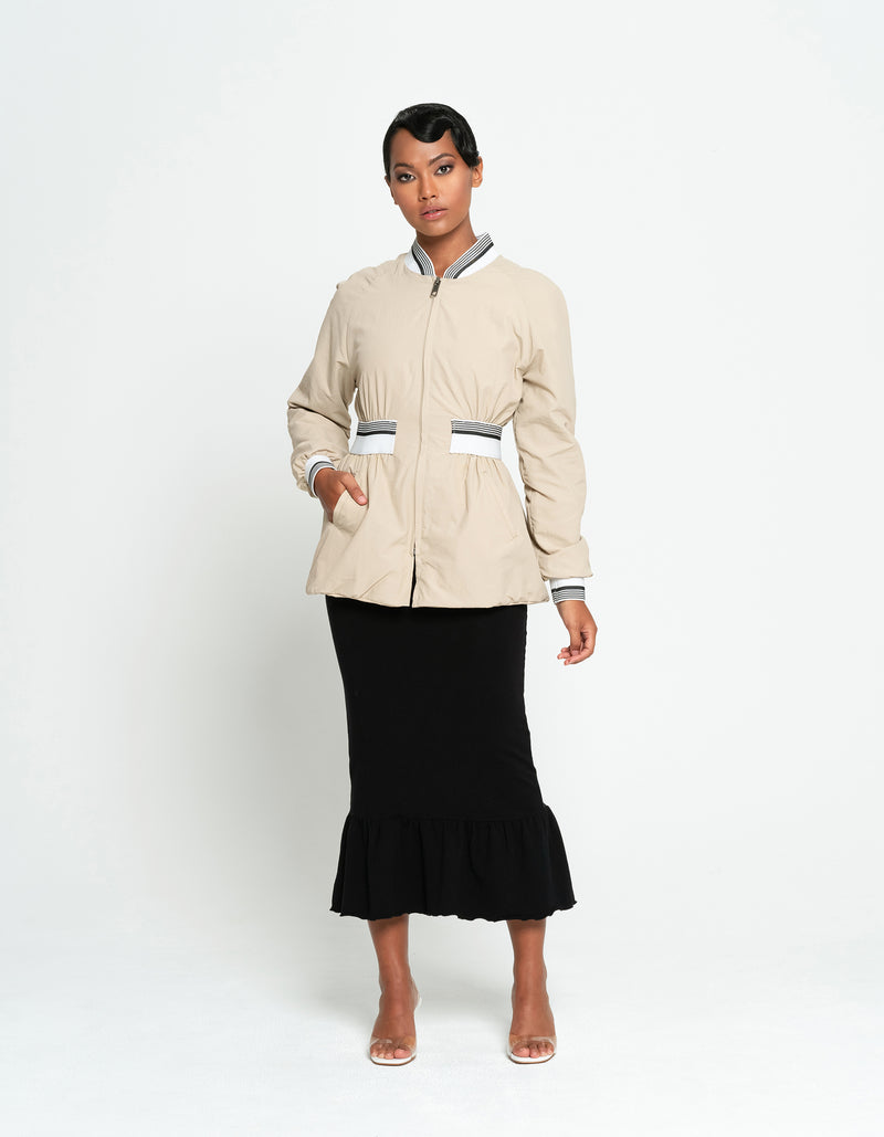 Kamala Recycled Windbreaker Eco-friendly Bomber Jacket in Beige