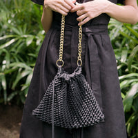 Lyon Macrame Crochet Beach Tote Bag in Black