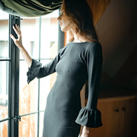MARJORIE Bamboo Ruffle Dress, in Black