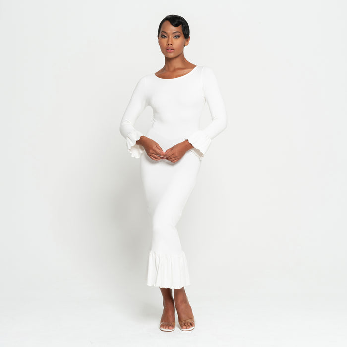 Marjorie Bambo Ruffle Winter maxi dress, Sustainable holiday gift