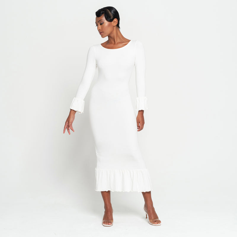 Marjorie Bambo Ruffle Winter maxi dress, Sustainable holiday gift