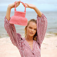 Petite Naga Macrame basket bucket beach woven bag in pink
