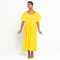 ROSEMARY Dotted Cotton Dress, in Sunflower Yellow