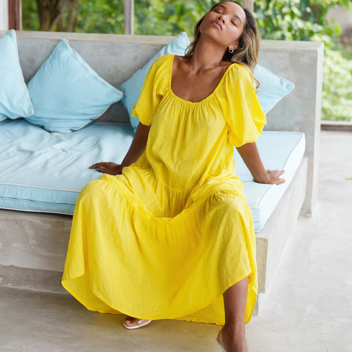 cotton sunflower dress Sunflower Embroidered Striped Fit-And-Flare Dress In Cotton