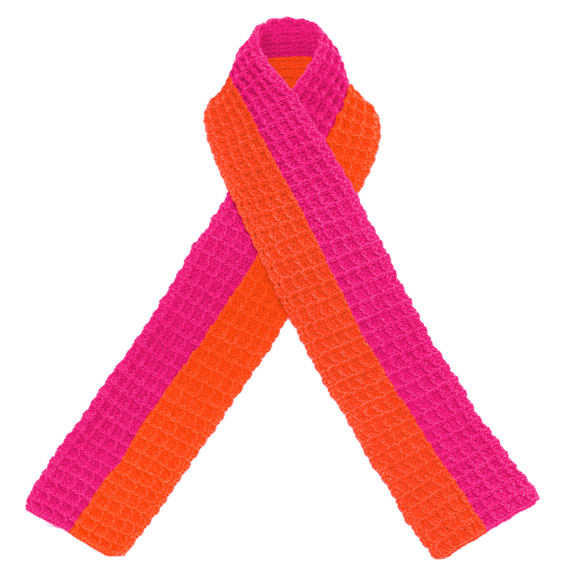Waffle Cotton Crochet Knit Scarf in Hot Pink & Orange, Holiday gift