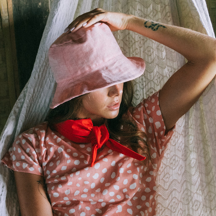 Handmade Beach Bucket Hat In Salt Pink for Summer Beach Trip, Vacation Hat, Poolside Hat. Packable and Quick Dry.