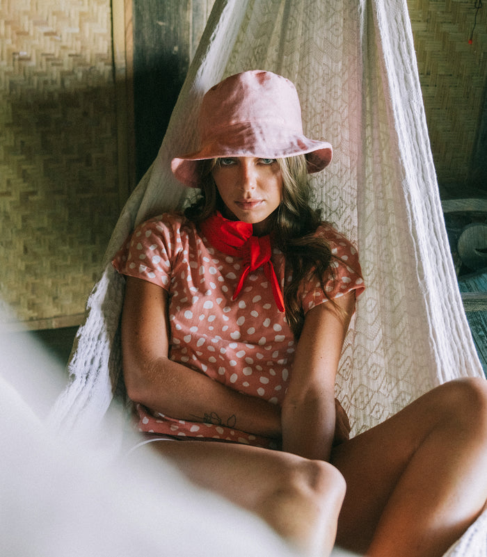 Handmade Beach Bucket Hat In Salt Pink for Summer Beach Trip, Vacation Hat, Poolside Hat. Packable and Quick Dry.